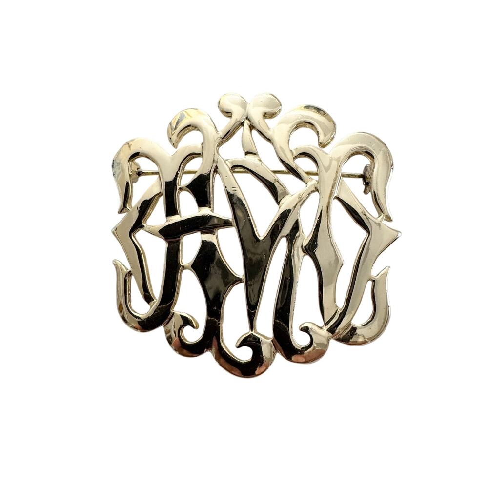 AJC Vintage Monogrammed Brooch Gold-tone